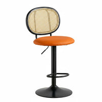 Nordic Design Adjustable Stool with Woven Back Built-in Footrest Adjustable Swivel Stool with Backrest Stable Large Base Barstool Cushioned Seat for Bar & Cafe Owners, Homeowners, Adults, Kitchen Island, Counter Seating, Dining Room, Home Office