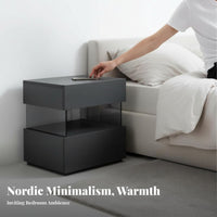 Minimalist Design Suspended-Top Bedside Cabinet Floating Illusion Design Nightstand Space-Saving Bedroom Furniture Ample Storage for Apartment Dwellers, Homeowners, Students, Small Areas, Dorm Room, Office