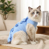 Cat Recovery Suit with Tie Straps, Round Neck Post Surgery Cat Suit and Cat Belly Protector, Suit Abdominal for Anti Licking Daily Use Comfort