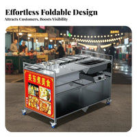 Multi-Functional Foldable Snack Cart Large Storage Capacity Night Market Push Cart Stainless Steel Vending Stall for Street Vendors, Small Business Owners, Caterers, Outdoor Events, Roadside