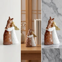 Tabletop Girl Embraces Horse Figurine Faceted Girl and Horse Figurine Carved Sentimental for Collectors