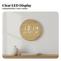 12/24 Hour Format LED Wood Clock Multi-Function Display Wooden Digital Clock Backlight Nightlight for Homeowners, Students, Bedroom, Kitchen