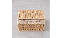 Storage Basket with Liner Handwoven Basket with Textile Liner Hand-Woven Rectangular Storage Box for Shelves, Bedroom, Living Room