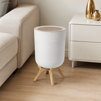 9L Round Bathroom Trash Can, Wood-Look Waste Bin with Push Lid, for Office and Bedroom