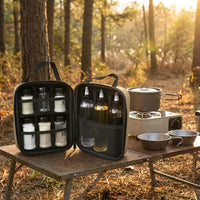 Camping Spice Bag, Outdoor Spice Organizer with 9 Jars, Leak-proof & Moisture-resistant, 16x12x14cm