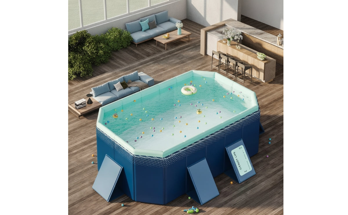 Rigid Frame Rectangular Pool with Support Braces Easy Setup Foldable Pool Sturdy Stable for Families, Kids, Backyard, Garden, Patio
