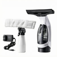 Transparent Tank Electric Window Cleaner Microfiber Cloth Window Vacuum Squeegee Rubber Blade Glass Cleaning Kit Curved Handle
