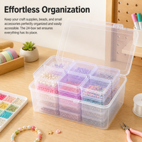 Clear PP Desk Organiser, Stackable Storage Drawers 26x18x11cm, 24 Compartment Craft Storage with Lid for Stationary, Office & Students