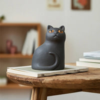 Cement Cat Figurine Home Concrete Cat Statue Realistic Sculpture for Desk