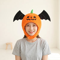 Pumpkin Hat with Wings Spooky Halloween Soft Headwear Jack-O'-Lantern Head Cover Comfortable Pumpkin Head Mask Oversized