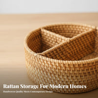 Multi-Compartment Woven Basket Keeps Desk Tidy Partitioned Tote with Handle