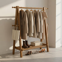 Solid Wood Freestanding Coat Rack with Shelf Side Hooks Triangular-Frame Clothes Rack Space-Saving Home Furniture for Bedroom, Entryway