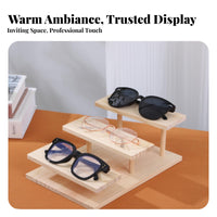 Sunglasses Storage Rack Space-Saving Wooden Glasses Display Stand Sturdy Construction Tiered Display Riser for Collectors, Retail Store, Market Stall