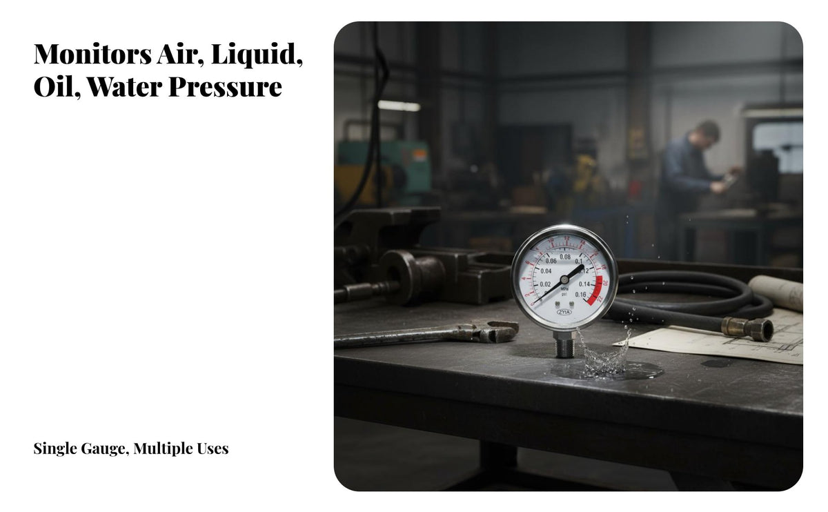 Dampens Vibration Stainless Steel Pressure Gauge Stable Reading Shock Resistant Pressure Gauge Clear Display Two-Way Scale Manometer Heavy Duty Construction for Maintenance Professionals, Engineers, Mechanics, Hydraulic Systems, Air Compressors, HVAC