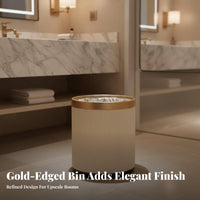 Gold Border Trash Bin Wide Mouth Accessible Ing Round Striped Trash Can Double Tier Waste Bin Easy to Clean Lidless Garbage Can