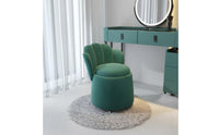 Back Makeup Chair Full Rotation Wheels Shell Back Storage Stool Soft Upholstery Rolling Vanity Ottoman for Women, Bedroom, Nail Salon