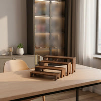 Collectible Display Steps Solid Wood Tiered Figurine Stand Space Saving Wooden Display Riser Set for Collectors, Desktop, Cabinet