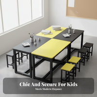 Kindergarten Activity Table Rounded Edges Children's Art and Craft Table Anti-Slip Feet Multi-Student Classroom Desk for Young Children, Playroom