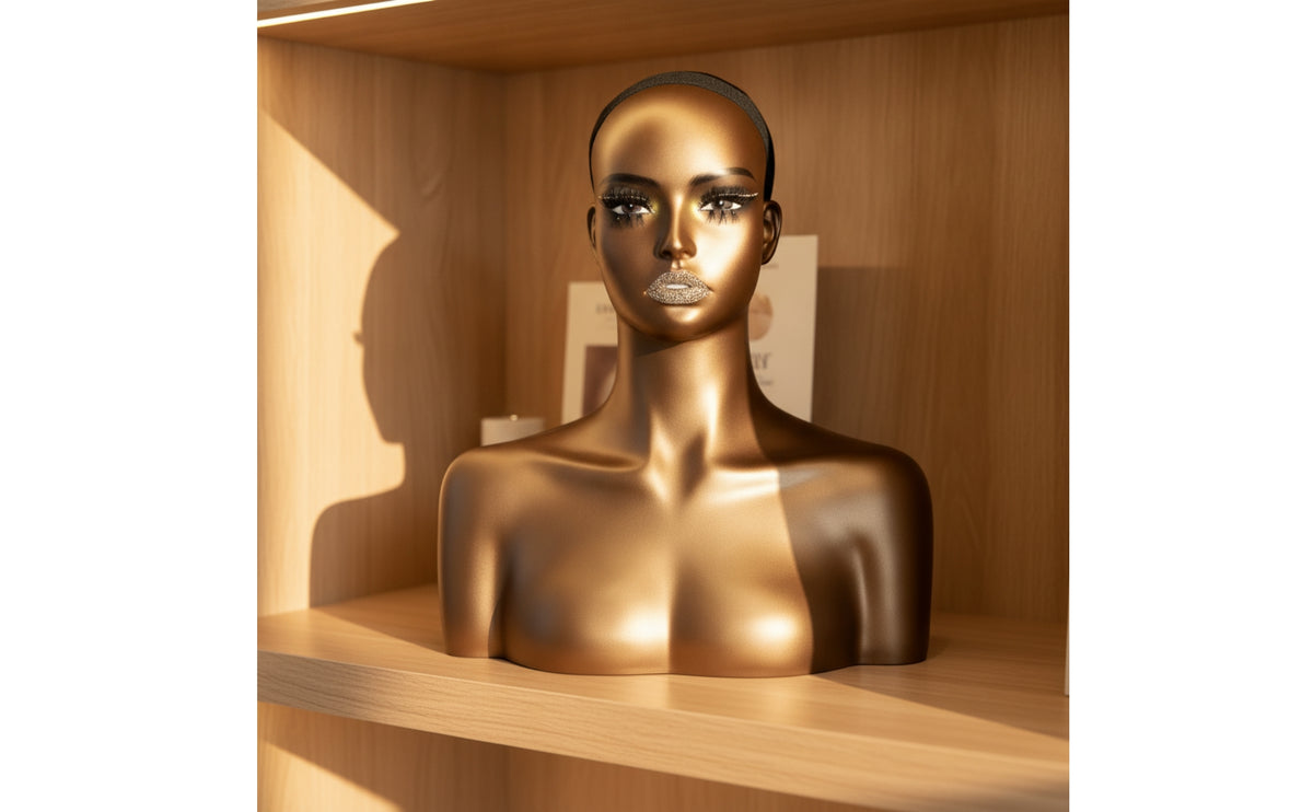 Female Mannequin head Bronze Mannequin Head with Shoulders Decorative hat display stand for Hair Stylists, Salons, Photography Studios