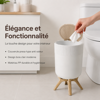 9L Round Bathroom Trash Can, Wood-Look Waste Bin with Push Lid, for Office and Bedroom