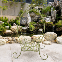 Wrought Iron Plant Stand, Rustic Foldable Flower Stand, 57x35x96cm Flower Stool for Balcony & Living Room, Antique Plant Shelf