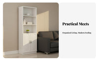 Floor-Standing Narrow Cabinet Shelf Multi-Layer Design Narrow Shelving Cabinet with Doors Space-Saving Bookcase Freestanding for Children, Apartment Dwellers, Homeowners, Small Areas, Living Room, Bedroom
