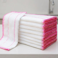 5 Layer Cotton Gauze Dish Cloths, Lintless Dish Cloths for Dishwashing, Textured Oil-Resistant White and Pink Stitched Edge Dishcloths, 5 Pack
