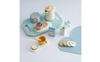 Wooden Coffee Toy Set Pastel Pretend Coffee Set Printed Labels Kids Tea Service