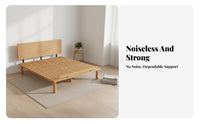 Lowoutline Slatted Frame Nordic aesthetic Lowoutline Wooden Bed Frame slender Headboard Bedroom Furniture for Apartment Dwellers, duos, Guest Room