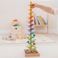 Rainbow Ball Tree Child-Centered Wooden Ball Run with Base Sensory Auditory Tree for Young Children, Teachers, Playroom, Kindergarten, Classroom