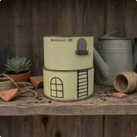 Distressed Finish Castle Flower Pot Drainage Hole Double-Layer Planter Balcony Accent Rustic Iron Planter Window Pattern