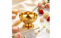 Mirrored Finish Dessert Cup with Spoon Polished Stainless Steel Dessert Cup Shatterproof Ice Cream Bowl Elevated Base for Restaurants, Cafes, Hosts, Dinner Parties, Home Dining, Weddings