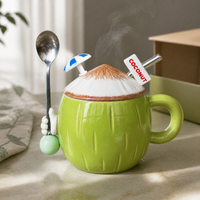 Cute Coconut Ceramic Mug with Lid, Straw, and Spoon - Large Capacity Coffee Cup