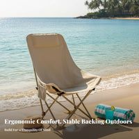 Foldable High-Back Moon Chair Lightweight Padded Moon Chair Stable Structure Camping Seat Heavy-Duty Frame for Campers, Families, Fishing, Picnic, Picnics, Backyard