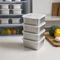 Square 304 Stainless Steel Food Storage Container Set for Refrigerator, Fruit, and Vegetable Storage