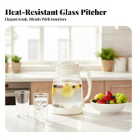 Wide Mouth Glass Water Pitcher Easy to Clean Borosilicate Glass Jug Leak-Proof-Leak-Proof-Resistant Spout for Families, Homeowners, Kitchen