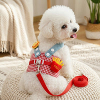 Dog Harness and Cat Harness Vest, Plaid Pet Harness for Small Dog Clothes, Non-Retractable Chest Strap for Dog Walking and Pet Travel