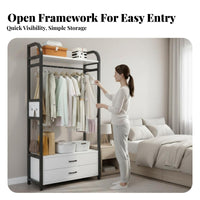 Includes Hooks Unrestricted Standing Rack with Drawers Multi-Functional Garment Rack with Drawers Multifunctional Wardrobe Organizer Large Capacity for Apartment Dwellers, Homeowners, Students, Small Areas, Entryway, Cloakroom, Dorm Room