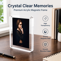 Acrylic Photo Frame 6x4, Freestanding Photo Frame, Double Sided Frameless Design, Rounded Corners, Modern Desk