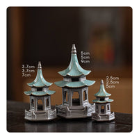 3 Pieces Open-Sided Hexagonal Pavilion Ornament Raised Platform Pagoda Roof Ornament Architectural Style Mini Landscape Piece