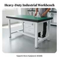 High Load Capacity Heavy-Duty Workbench Wear Resistant Industrial Assembly Table Adjustable Non-Slip Feet Steel Frame Work Bench for Factory Workers, Technicians, Laboratory, Warehouse, Garage, Basement