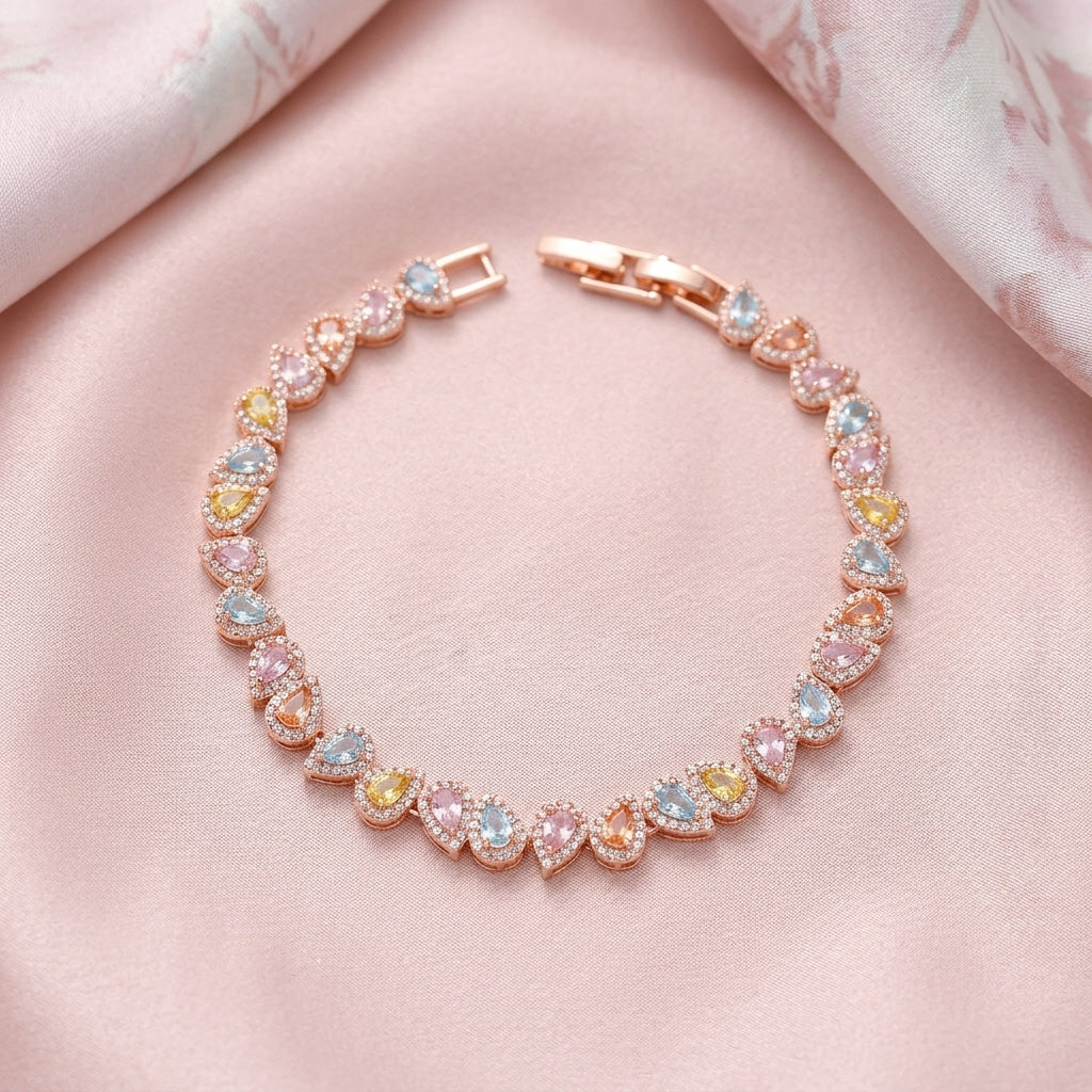 Multi-Color Teardrop Bracelet Charming Design Colorful Rhinestone Chain Bracelet Glittering for Women, Girls, Date Night, Wedding