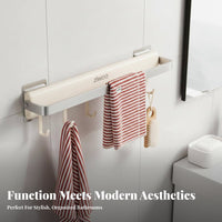 Drilldamage-without Cost Installation Wall-Mounted Towel Rack with Shelf Easy to Install Towel Bar with Hooks High Load-Bearing Bathroom Organizer Heavy-Duty for Renters, Homeowners, Families, Washroom, Lavatory, Small Areas, Laundry Room