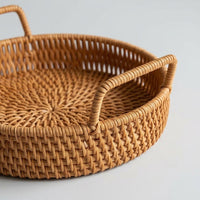 Home Storage Basket with Handles, Round Fruit Storage Basket, Brown Synthetic Polymer for Kitchen & Living Room, 4 Pieces