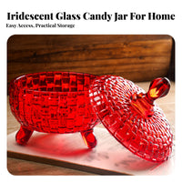 Glass Candy Jar Elegant Design Lidded Glass Candy Dish Versatile Crystal Embossed Jar for Decor Enthusiasts, Hosts, Living Room, Kitchen, Weddings