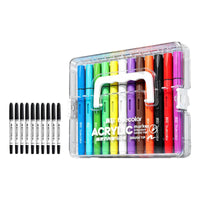 Direct-Liquid 12-Color Acrylic Marker Set Rainbow Colors Brush Tip Acrylic Markers Handle Marker Set in Case Latch Closures