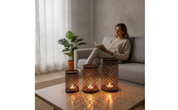 3 Pieces Candle Holder with Cutout Pattern Geometric Decor Black for Living Room