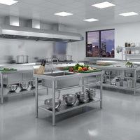 Rust-Resistant Stainless Steel Prep Table with Sink Heavy Duty Stainless Steel Workstation Sink Multi-Functional Anti-Clog Drain for Chefs
