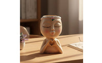 Girl Figurine Pen Holder Multi-Functional Head Planter Pot Decorative Cute Face Flower Pot for Girls, Office, Desk