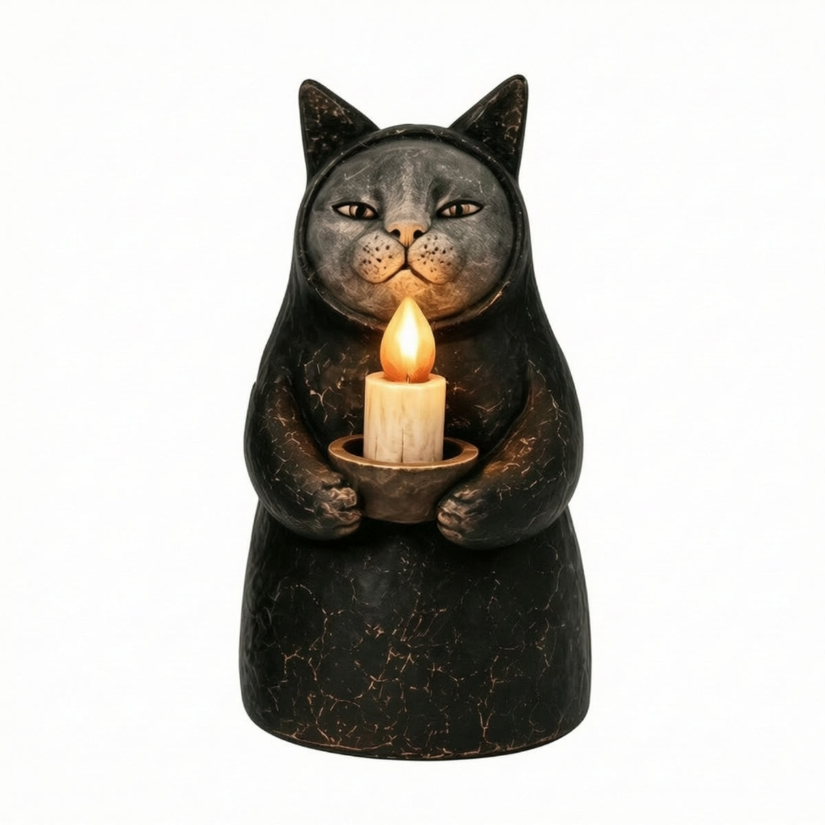 Hooded Cat Candle Light Resin Craft